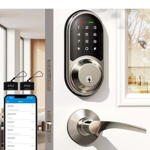 RZ06B Smart Lock for Front Door, 2 Lever Handle Set, Keyless Entry Deadbolt, ...